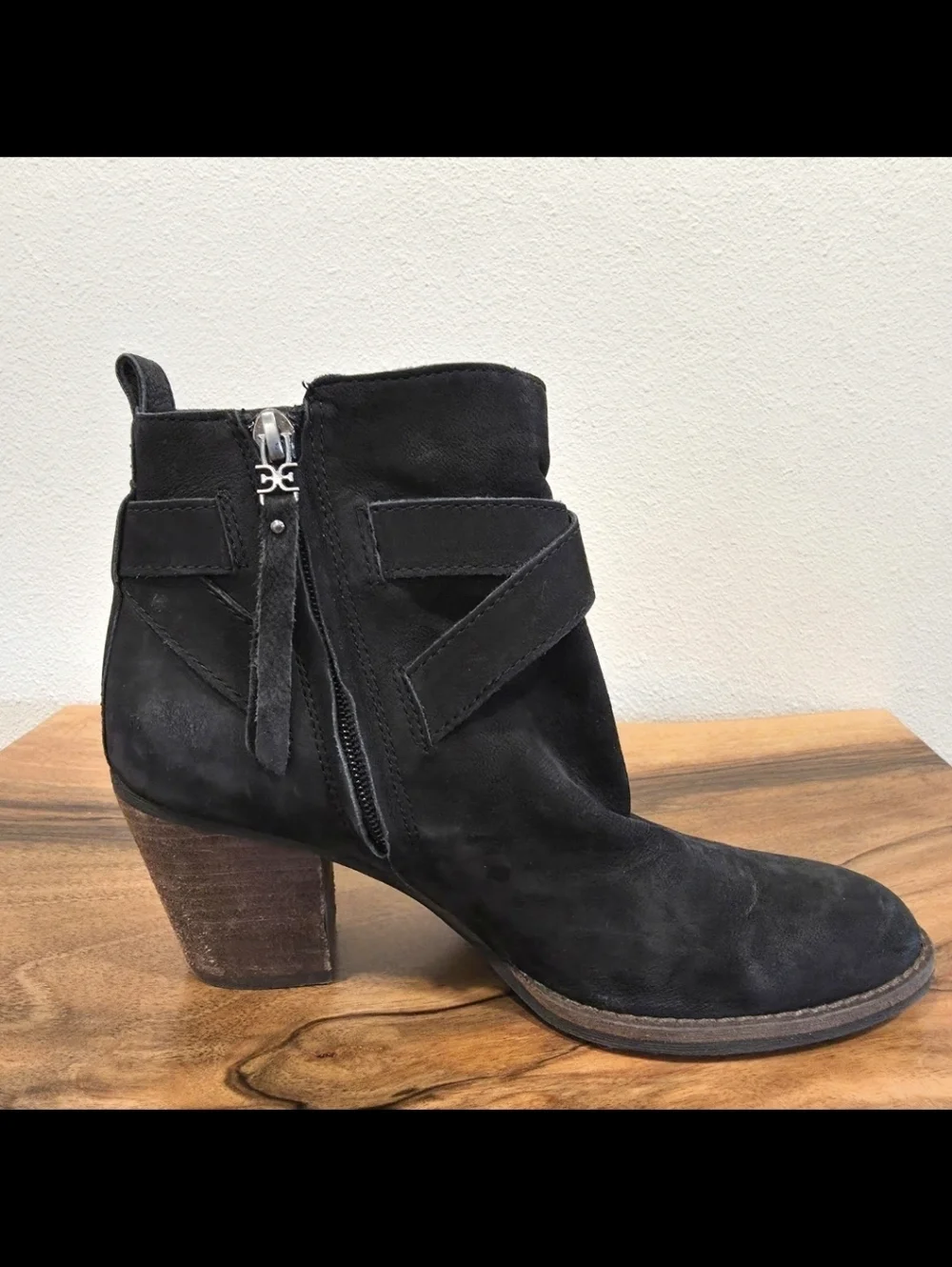 Sam Edelman Morris Black Suede Buckled Booties
